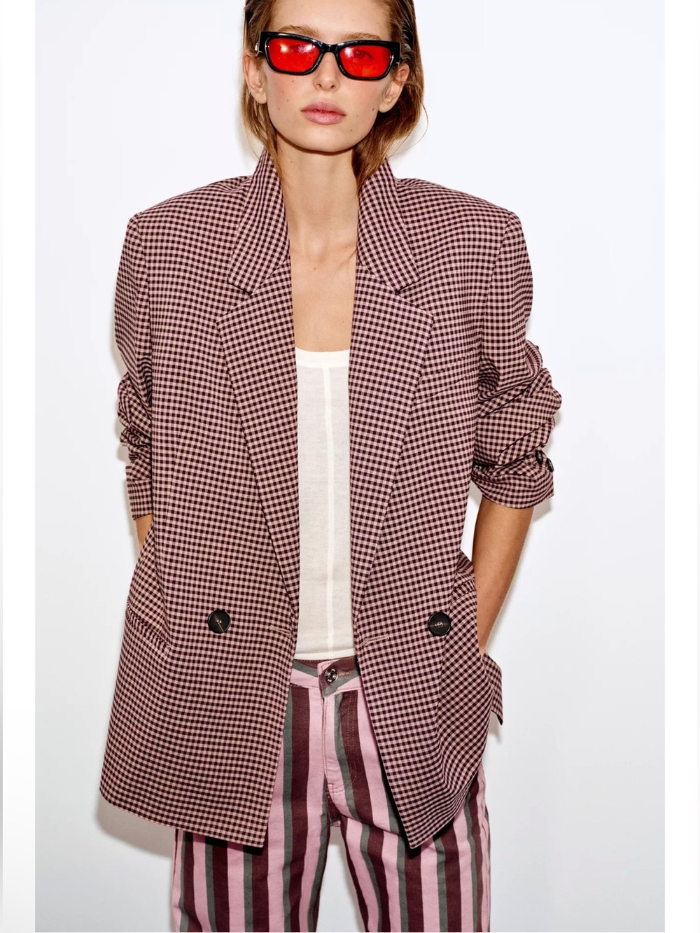 Zara Oversized plaid double breasted Blazer